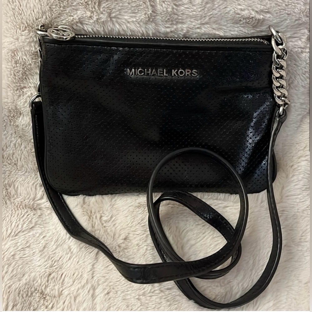 Michael Kors Black Patent Leather Zip Crossbody Bag